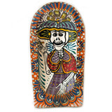 Small Rustic Hand Painted Colorful Day of the Dead Catrina Batea Wall Hanging 2, Handmade from Mexico