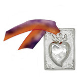 Vintage Flaming Heart Exvoto from Greece, Orange Violet Ribbon - Healthy Heart, Passion, Love, Compassion