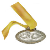 Vintage Set of Eyes Exvoto from Italy, Yellow Ribbon - Healthy Eyes, Vision, Insight