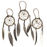 Authentic Diné (Navajo) Handmade 2" Dream Catcher with Brown Beads, Native American