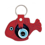 Glass Evil Eye and Leatherette Fish Keychain - Bright Red,  Handmade from Turkey