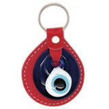 Glass Evil Eye and Leatherette Round Keychain - Bright Red, Handmade from Turkey
