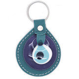 Glass Evil Eye and Leatherette Round Keychain - Turquoise Blue, Handmade from Turkey