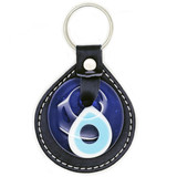 Glass Evil Eye and Leatherette Round Keychain - Black, Handmade from Turkey 
