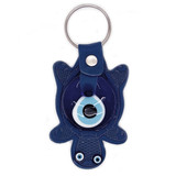 Glass Evil Eye and Leatherette Turtle Keychain - Blue,  Handmade from Turkey