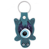Glass Evil Eye and Leatherette Turtle Keychain - Turquoise Blue, Handmade from Turkey 