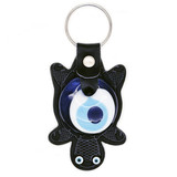 Glass Evil Eye and Leatherette Turtle Keychain - Black  Handmade from Turkey