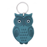 Glass Evil Eye and Leatherette Owl Keychain - Turquoise Blue Handmade from Turkey