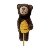 Felt Brown Bear with Bee Hive Finger Puppet / Ornament, Handmade Fair Trade from Nepal