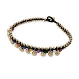 Waxed Cotton Anklet with Drop Bells and Beads - Multi, Handmade Fair Trade from Thailand