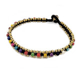 Waxed Cotton Anklet with Brass and Multi-Color Beads, Handmade Fair Trade from Thailand