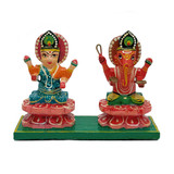 Lakshmi & Ganesh Sitting Figure - Handmade Fair Trade Folk Art from India