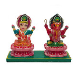 Lakshmi & Ganesh Sitting Figure - Handmade Fair Trade Folk Art from India