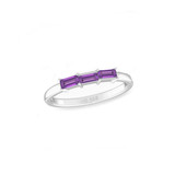 Natural Amethyst Cut Tri-Baguette Horizontal - Sterling Silver Ring, Made in Jaipur, India