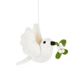 Felt Dove with Mistletoe Hanging Ornament / Decoration, Handmade Fair Trade from Nepal