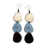 Three Oval Drop Tagua Nut Earrings - Ivory, Steel Blue, Black - Fair Trade Handmade in Ecuador