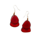 Tagua Nut Classic Overlapping Ovals Earrings - Red, Handmade Fair Trade from Ecuador