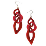 Long Organic Shape Tagua Nut Earrings - Deep Red, Handmade Fair Trade from Ecuador