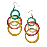 Long Dancing Circles Tagua Nut Earrings - Multi-Color, Handmade Fair Trade from Ecuador