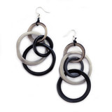 Long Dancing Circles Tagua Nut Earrings - Blacks and Grays, Handmade Fair Trade from Ecuador 