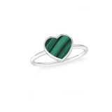 Delicate Malachite Heart Ring - Sterling Silver, Made in Jaipur, India