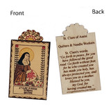 Santa Clare Pocket Size Retablo, Patroness of Needleworkers, Embroiderers, Goldsmiths, Laundry, Gilders, Telephones, Telegraphs, Television, and Santa Clara Pueblo; Invoked against Sore Eyes and Eye Disease., by artist Lynn Garlick