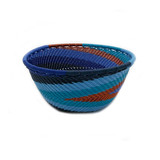 Small Zulu Telephone Wire Basket Bowl - Blues & Copper, Handmade Fair Trade from South Africa