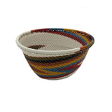 Small Zulu Telephone Wire Basket Bowl - Ivory with Earthy Colors, Handmade Fair Trade from South Africa