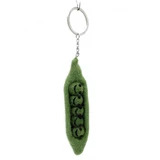 Smiling Happy Felt Long Pea Pod Keychain / Ornament, Handmade Fair Trade Needle Felted from Nepal 