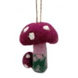 Raspberry Magenta Felt Mushroom Ornament / Decoration, Handmade Fair Trade from Nepal