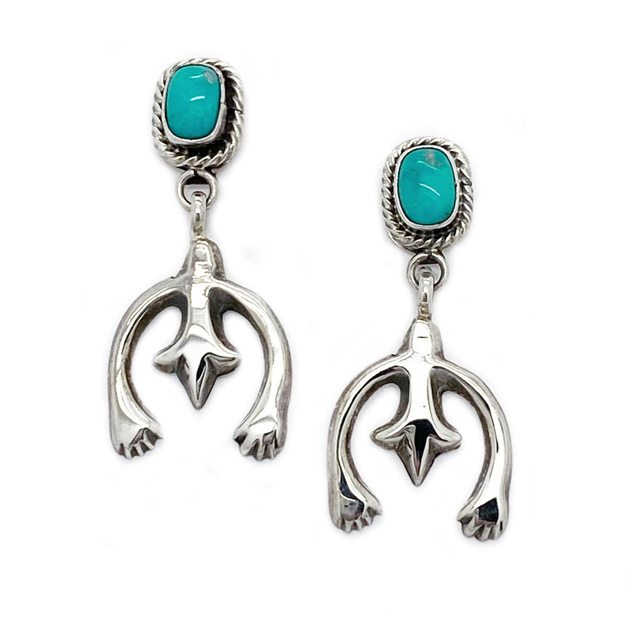 Native American Sterling Silver Naja and Turquoise Earrings, by Running  Bear T.P.