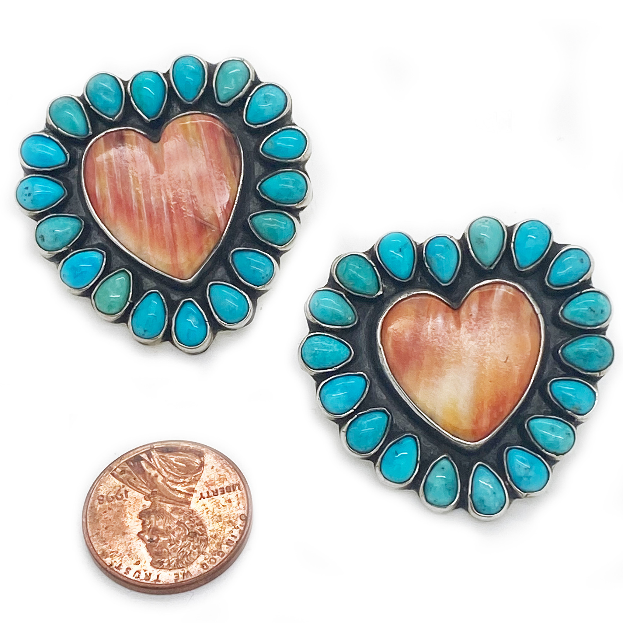 Large Turquoise and Spiny Oyster Shell Post Earrings by Federico
