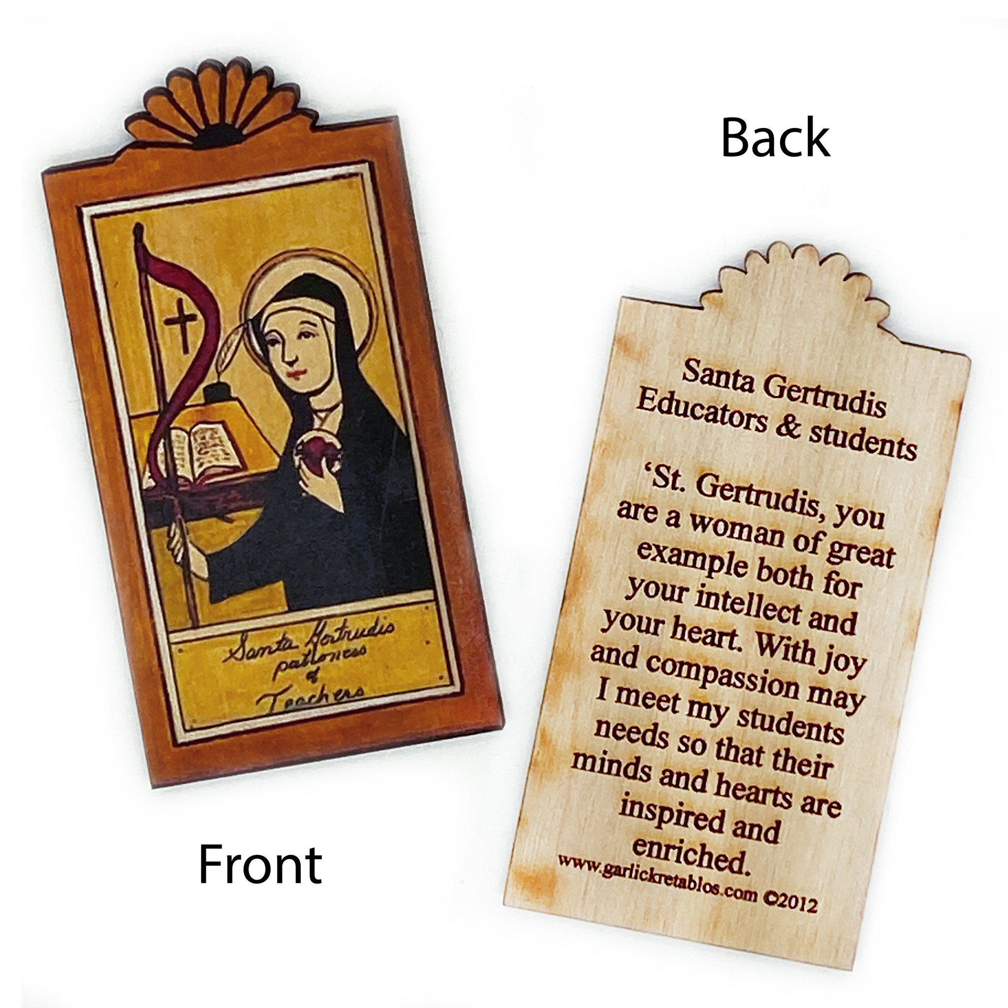 San Gertrudis Pocket Size Retablo, Patron Saint of Teachers, Educators, Students, Travelers and