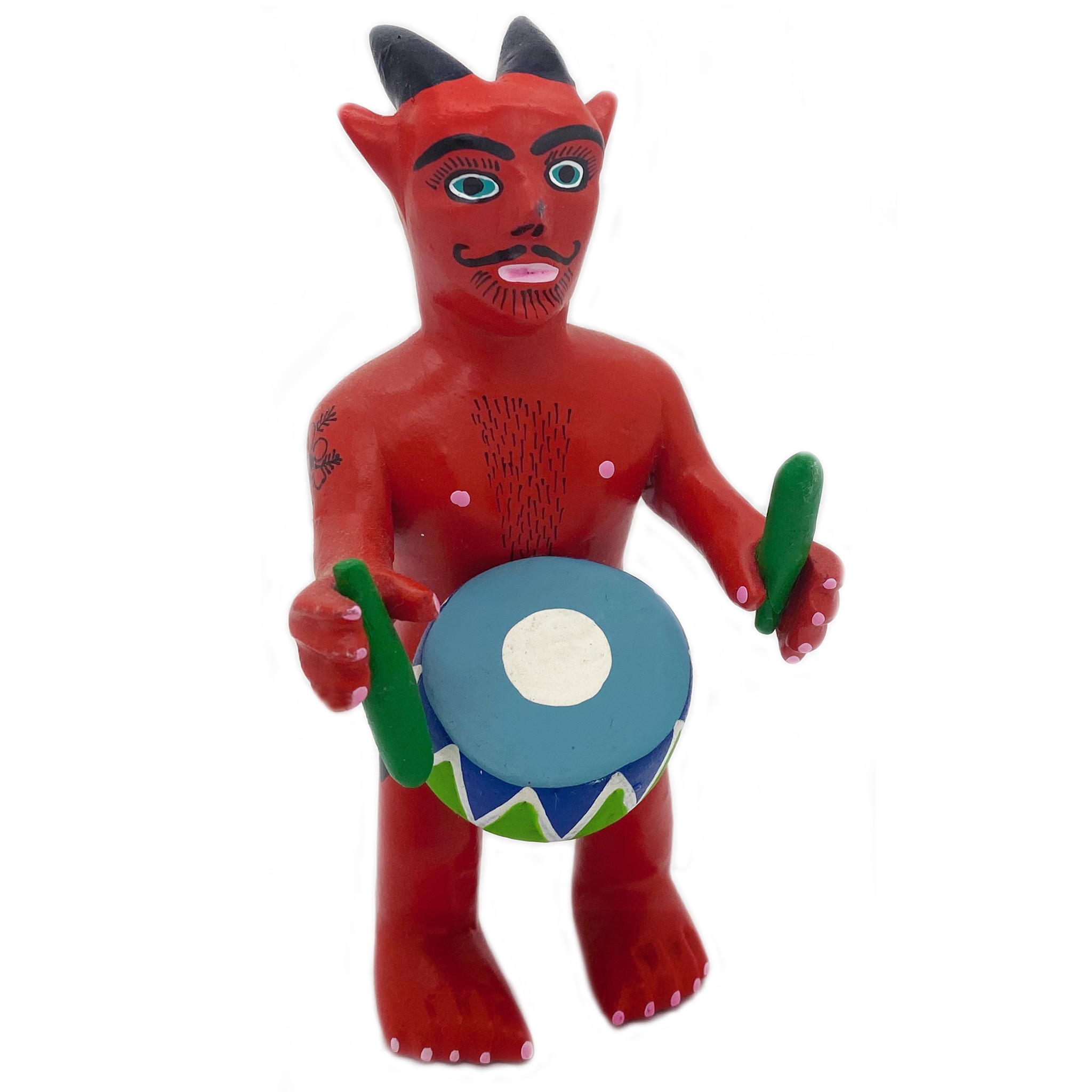 小物 RED DEVIL Hand Carved and Painted Drum Playing Red Devil, Fair Trade from
