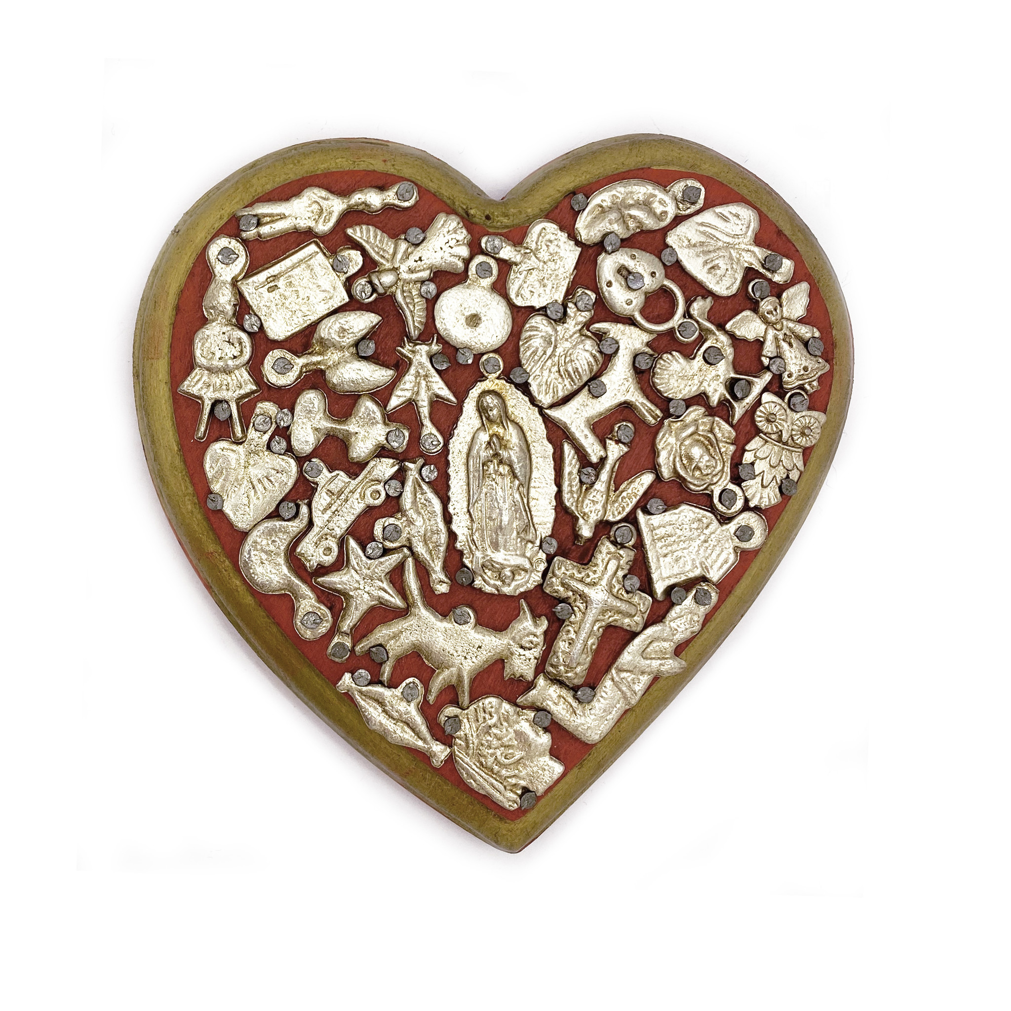 Milagro Covered Wood Heart from San Miguel de Allende, Mexico