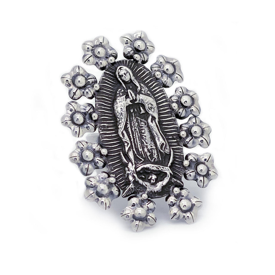 thumbnail image 2 of Sterling Silver Virgin Mary Ring - Our Lady Of Guadalupe High Polished .925 Silver Lucky Band 2 of 12