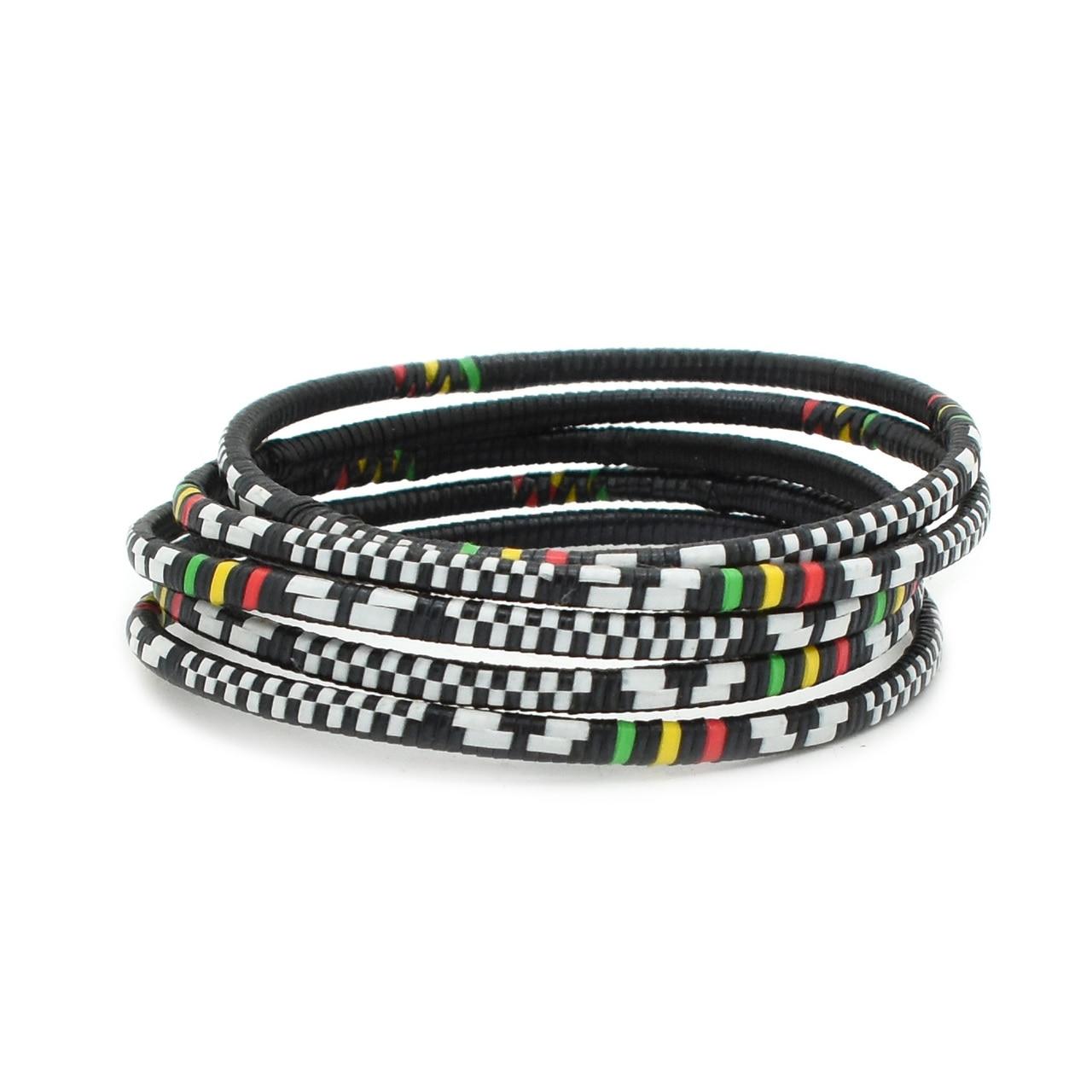 Woven Recycled Plastic Bracelets - Black, White, Red, Yellow, & Green from  Mali