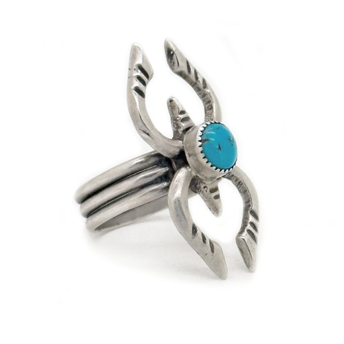 Naja Rind Native American Sandcast Brushed Finish Double Naja Ring with Turquoise ...