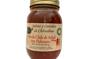 INGREDIENTS: Chile de arbol, chile seco habanero, water, vinegar, salt, garlic, citric acid and canola oil.