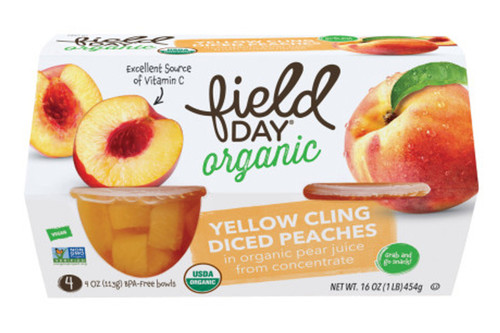 Field Day Organic Fruit Cups, Diced Peaches - 4/4 oz