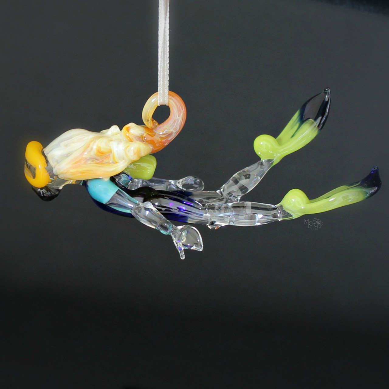 Lively green & blue scuba diving girl ornament