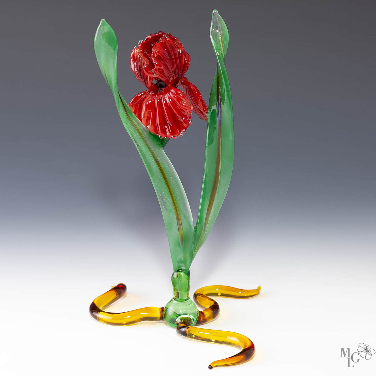 SALE : Deep Red Glass Iris Flower Sculpture