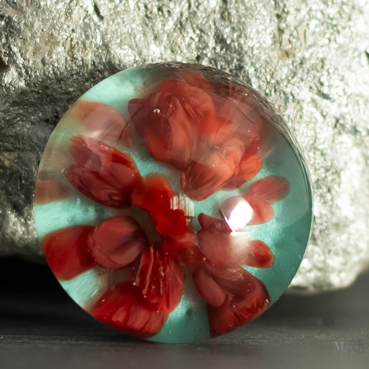 Bold Reds and Soft Aqua creating a delightful contrasting cabochon. I'm calling this one, Valentine!