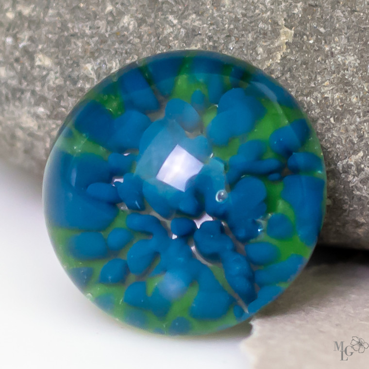 18mm seablue lampwork glass cabochon. The deep sea meets the lush land in this handcrafted gem