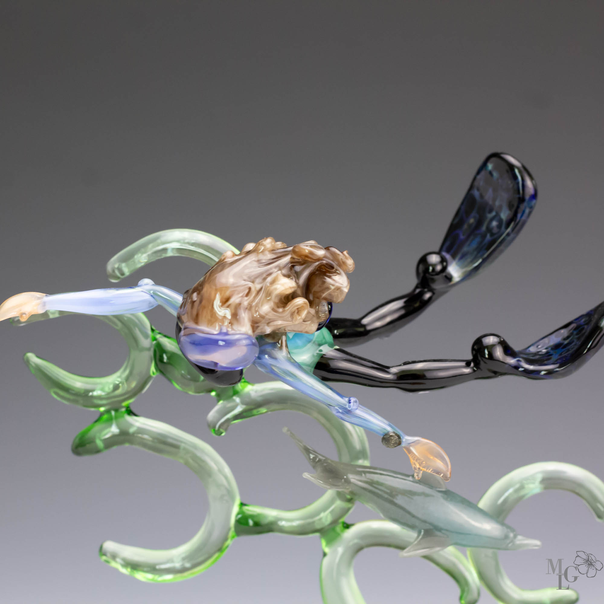 Glass Scuba Diving girl and dolphin