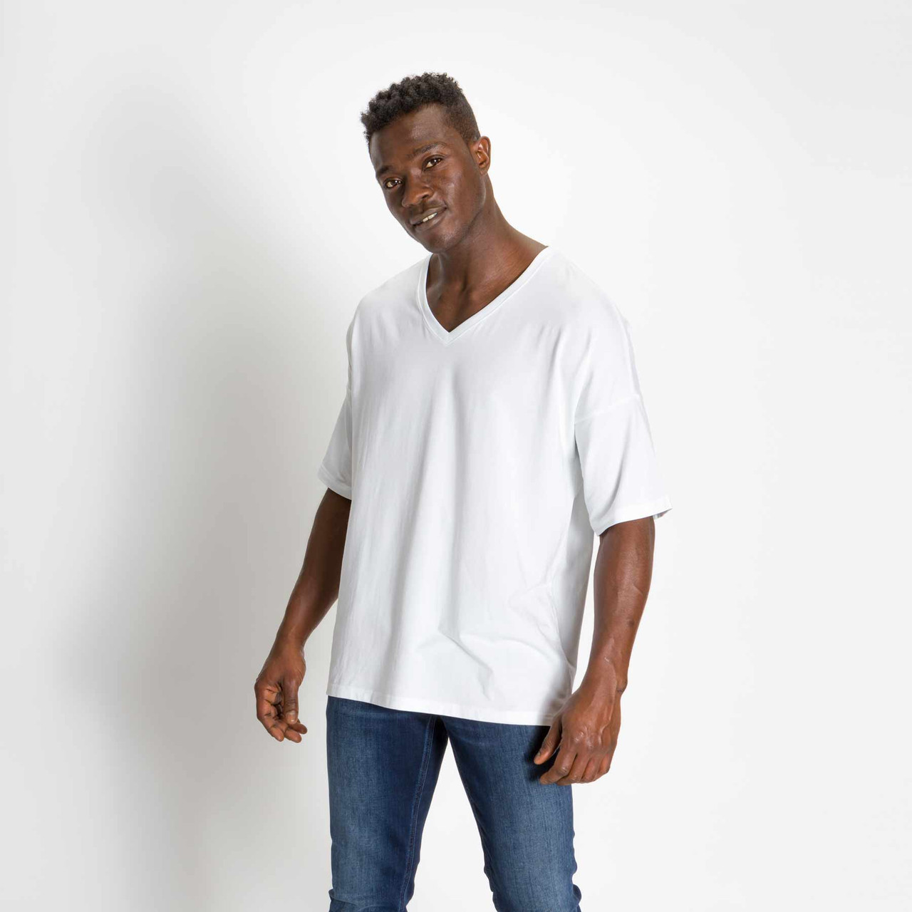 Men's Oversized V-neck Cotton T-Shirt | Boxy Fit