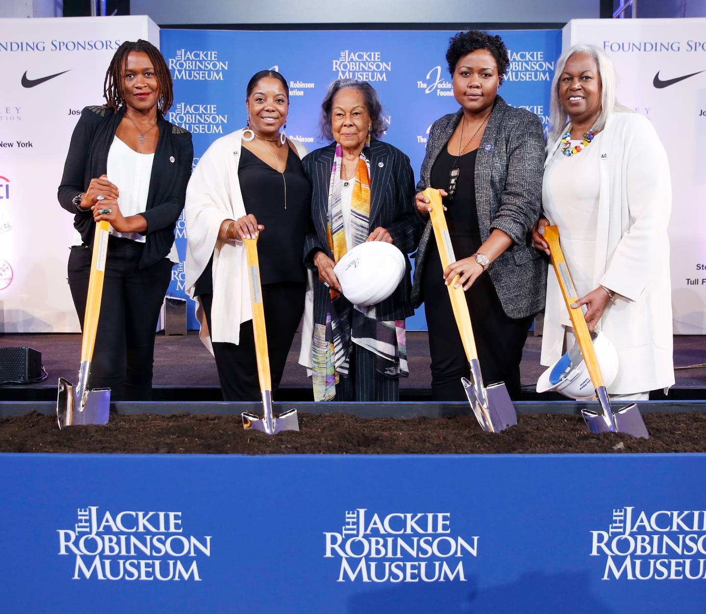 The Jackie Robinson Museum start of construction with founding members and family digging into the dirt