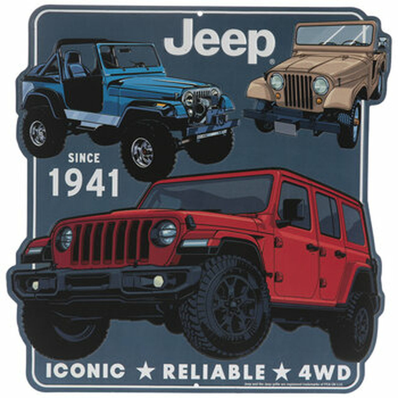 Buy Jeeps Red, Blue, Tan Metal Sign 2060093 ORB at JeepHut Off-Road