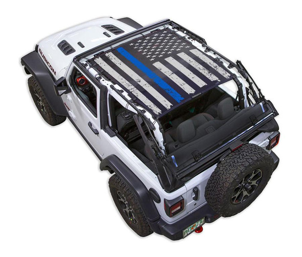 SpiderWeb Shade Jeep JL2D TACTICAL FLAG DISTRESSED THIN BLUE LINE