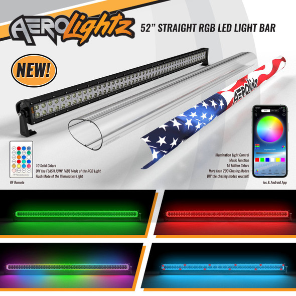 52 Inch LED Light Bar Smoked Lens Combo Pack W/ RGB Halo, Cover and Insert Aero X